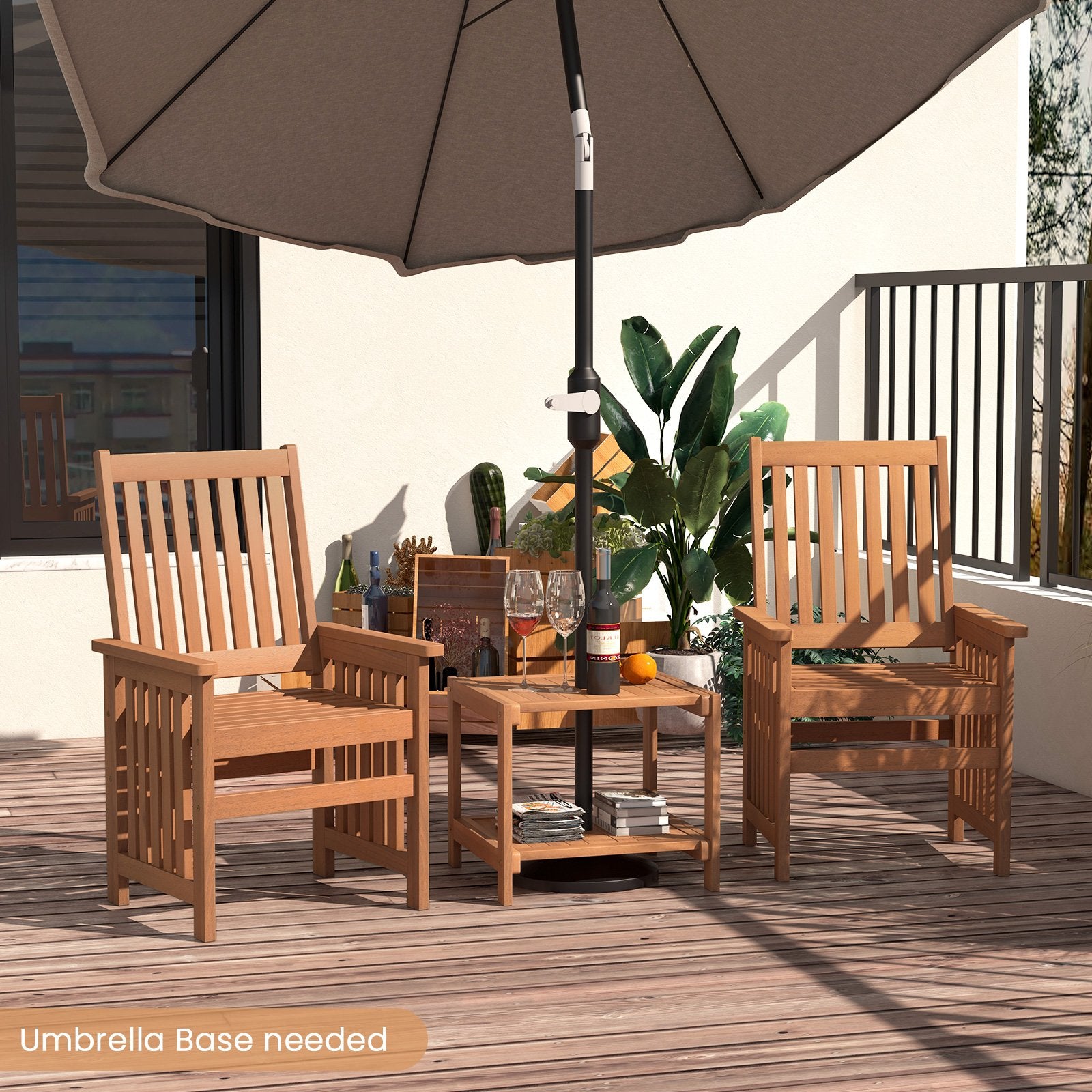 3 Pieces Patio Furniture Set with 1.5 Inch Umbrella Hole, Natural Patio Conversation Sets   at Gallery Canada