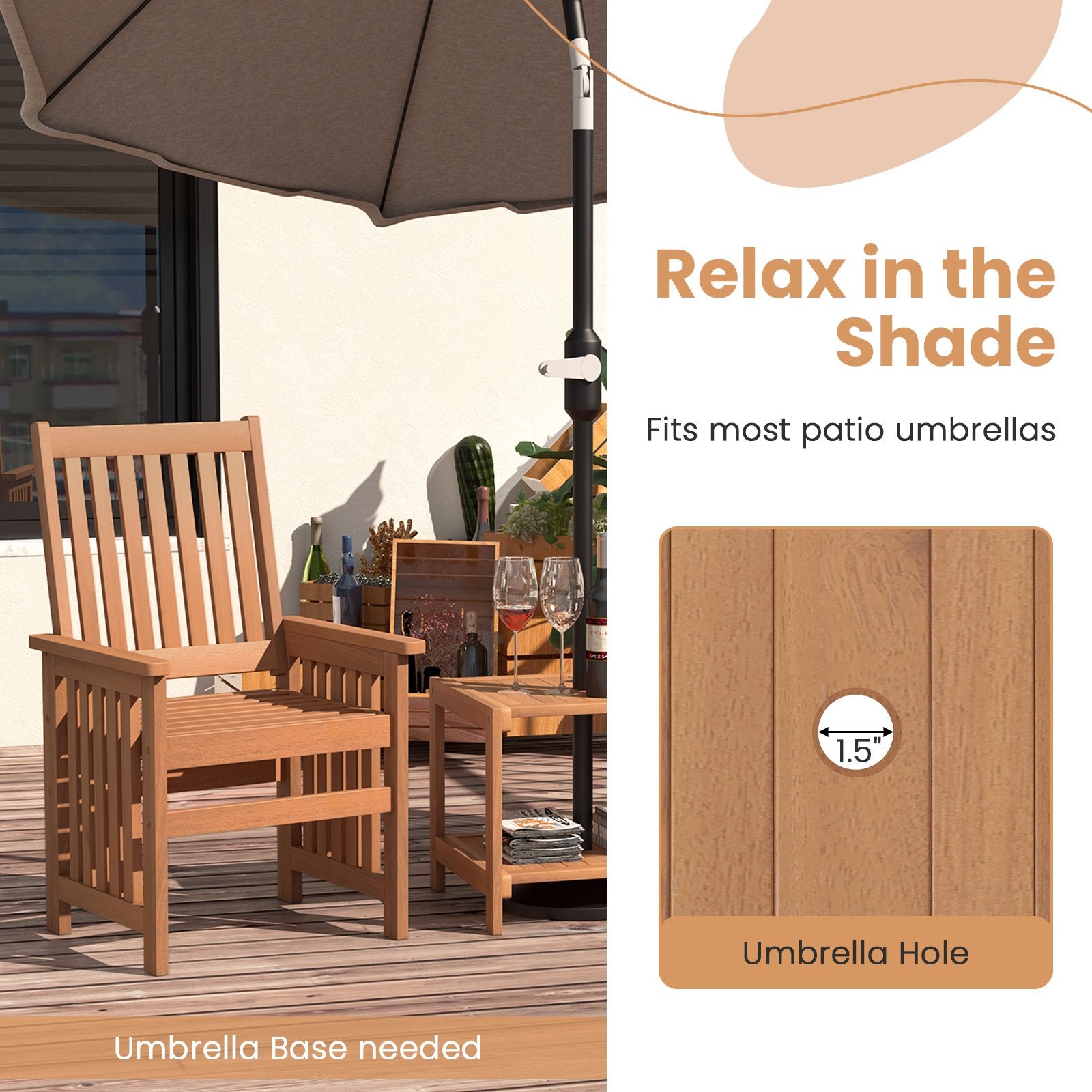 3 Pieces Patio Furniture Set with 1.5 Inch Umbrella Hole, Natural Patio Conversation Sets   at Gallery Canada