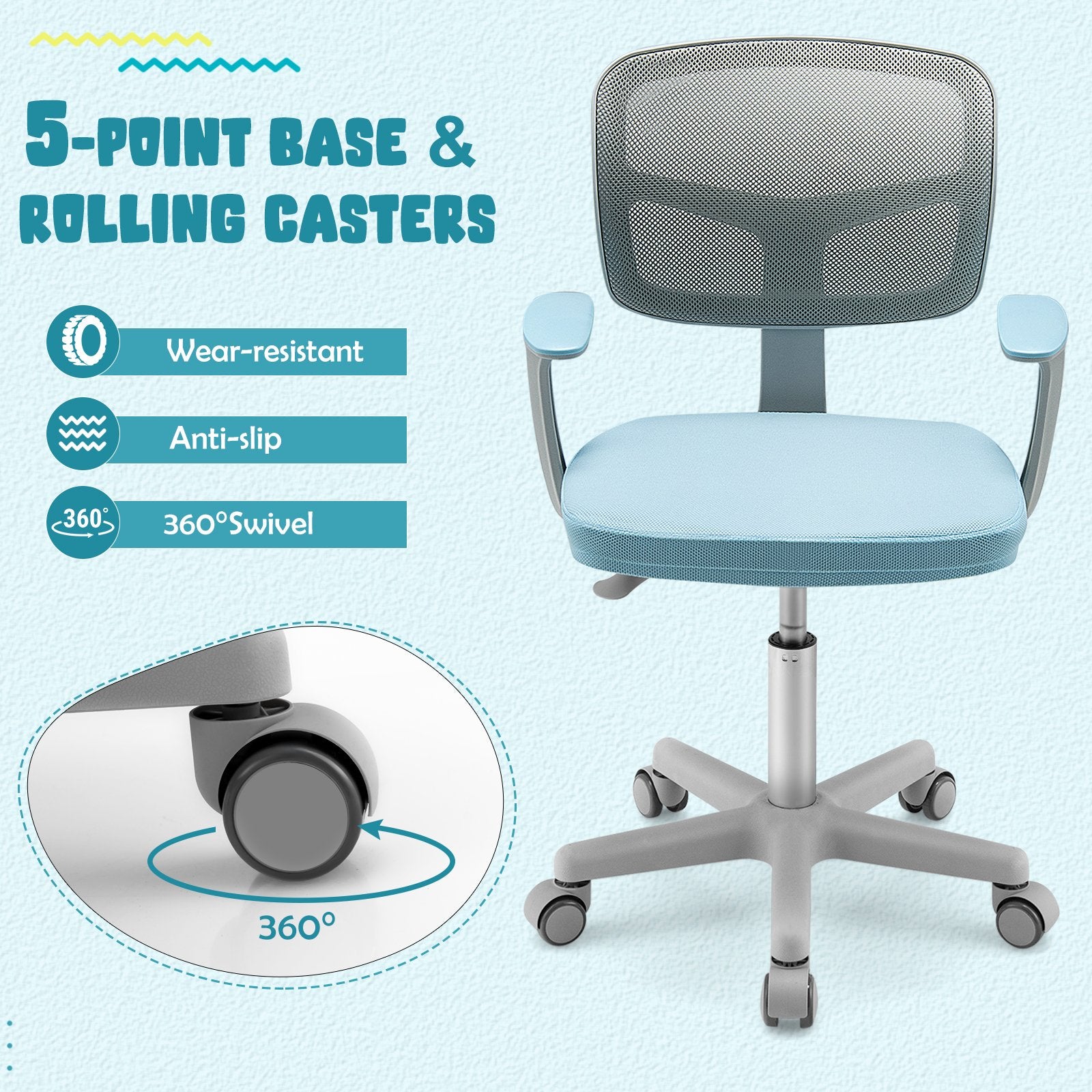 Adjustable Desk Chair with Auto Brake Casters for Kids, Blue Kids Chairs & Seating   at Gallery Canada