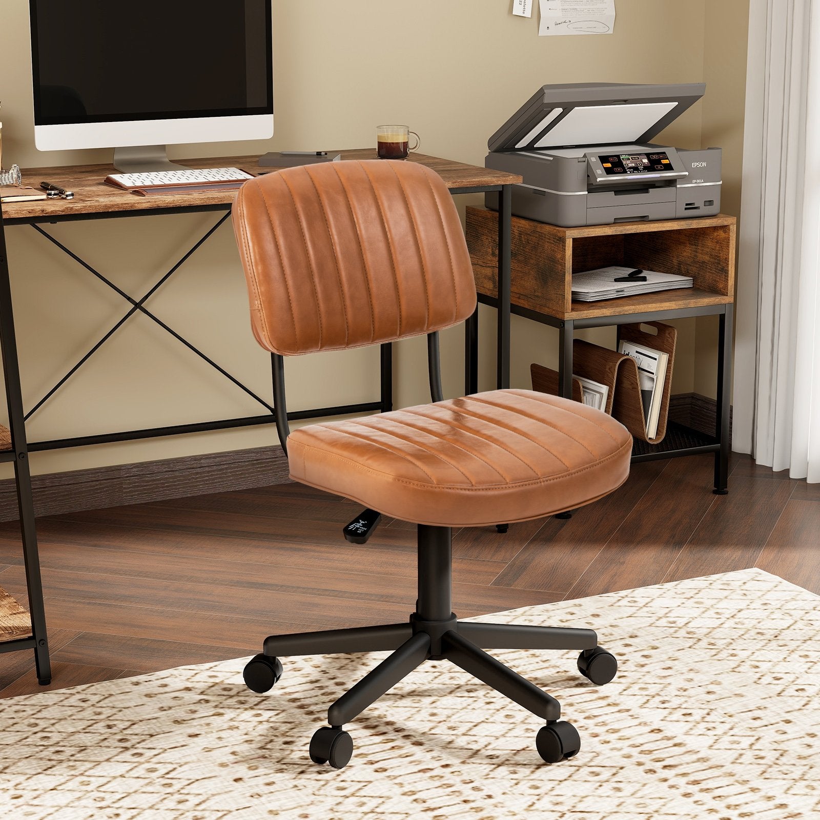 PU Leather Adjustable Office Chair Swivel Task Chair with Backrest, Orange Armless Chairs   at Gallery Canada