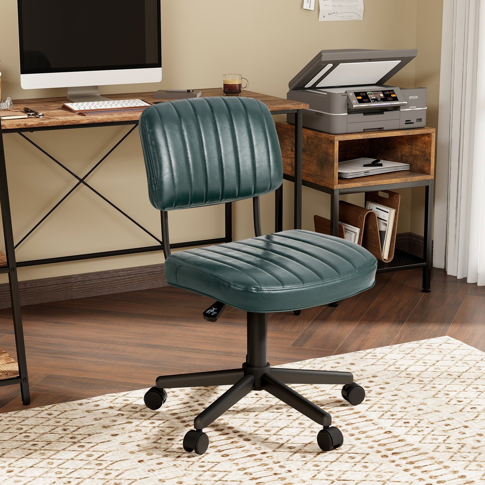 PU Leather Adjustable Office Chair  Swivel Task Chair with Backrest, Green Armless Chairs   at Gallery Canada