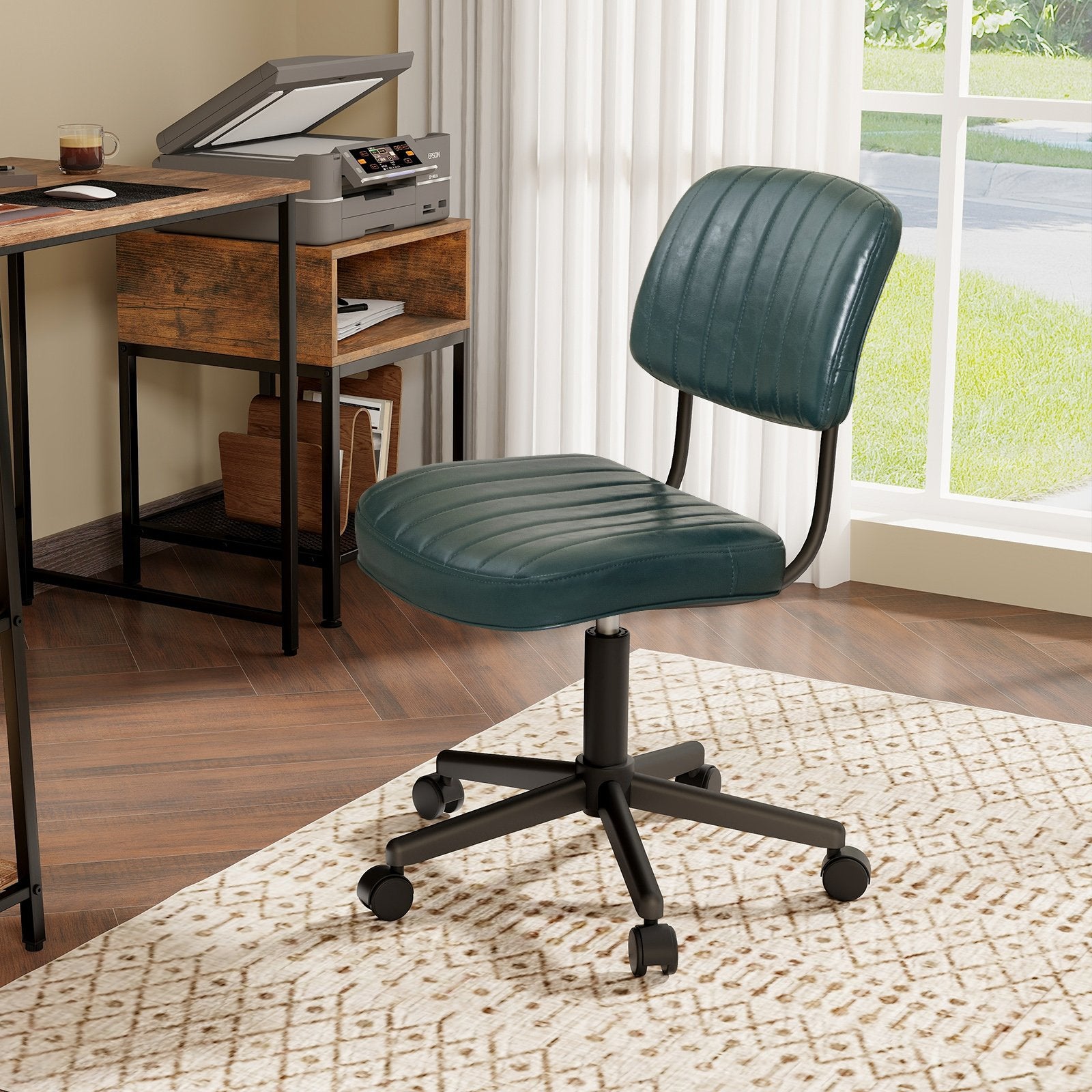 PU Leather Adjustable Office Chair  Swivel Task Chair with Backrest, Green Armless Chairs   at Gallery Canada