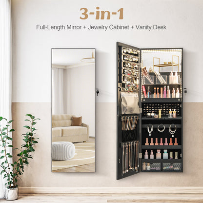 Wall Mounted Jewelry Cabinet with Full-Length Mirror, Black - Gallery Canada