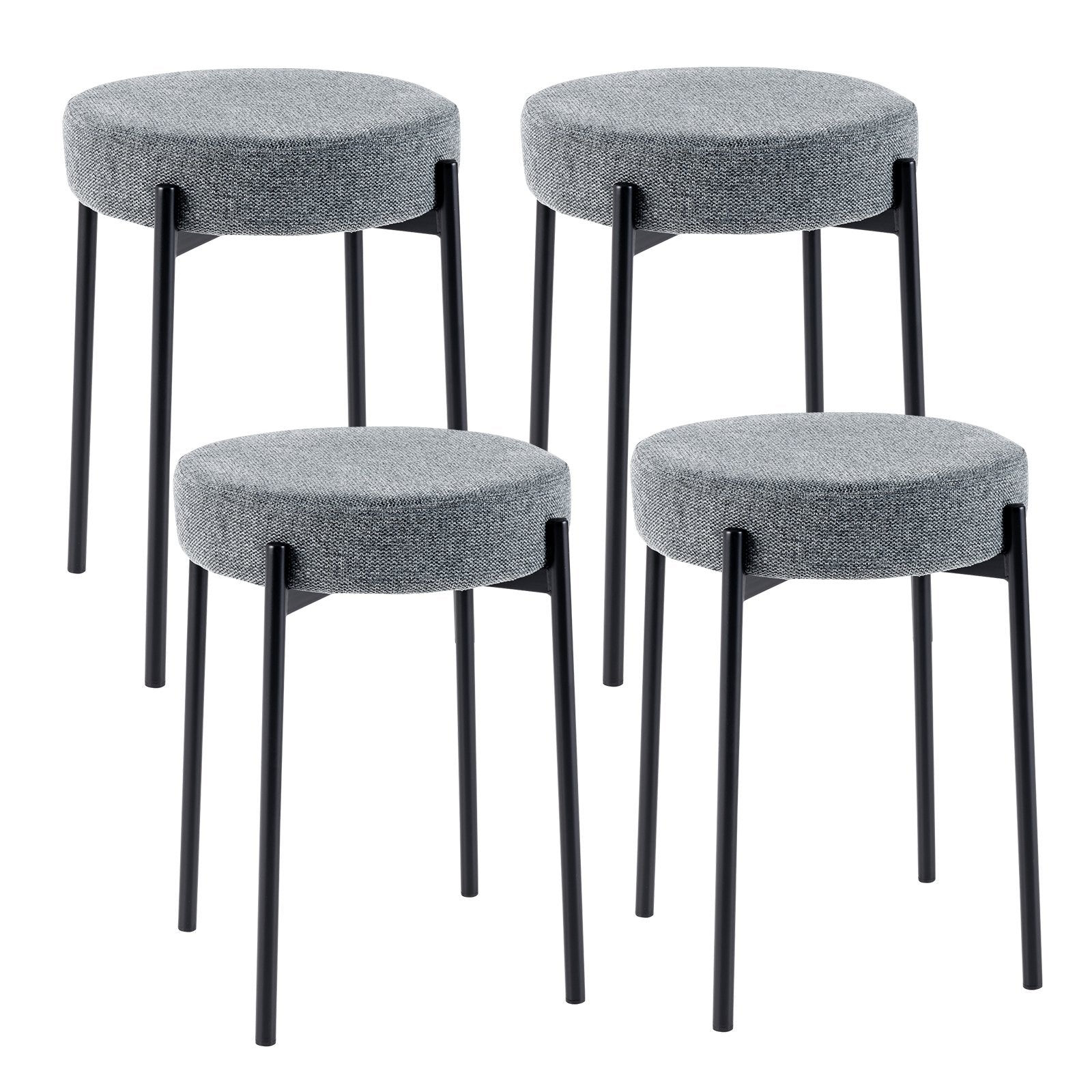 Bar Stools Set of 4 Upholstered Kitchen Stools with Foot Pads, Light Gray Bar Stools   at Gallery Canada