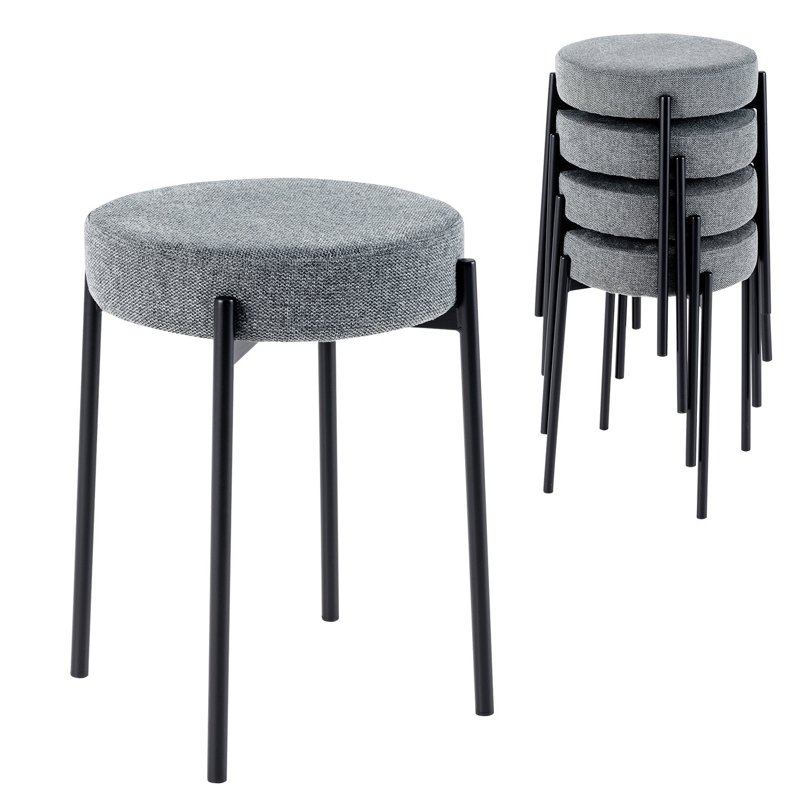 Bar Stools Set of 4 Upholstered Kitchen Stools with Foot Pads, Light Gray Bar Stools   at Gallery Canada