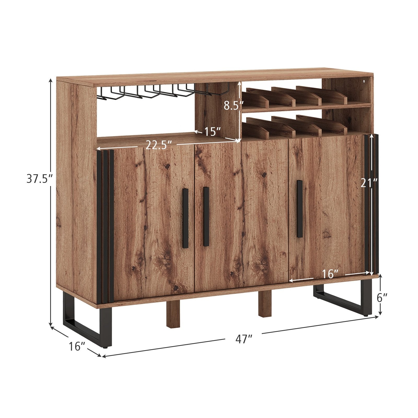 Home Wine Bar Cabinet with 3 Doors and Adjustable Shelves, Brown Wine Racks   at Gallery Canada