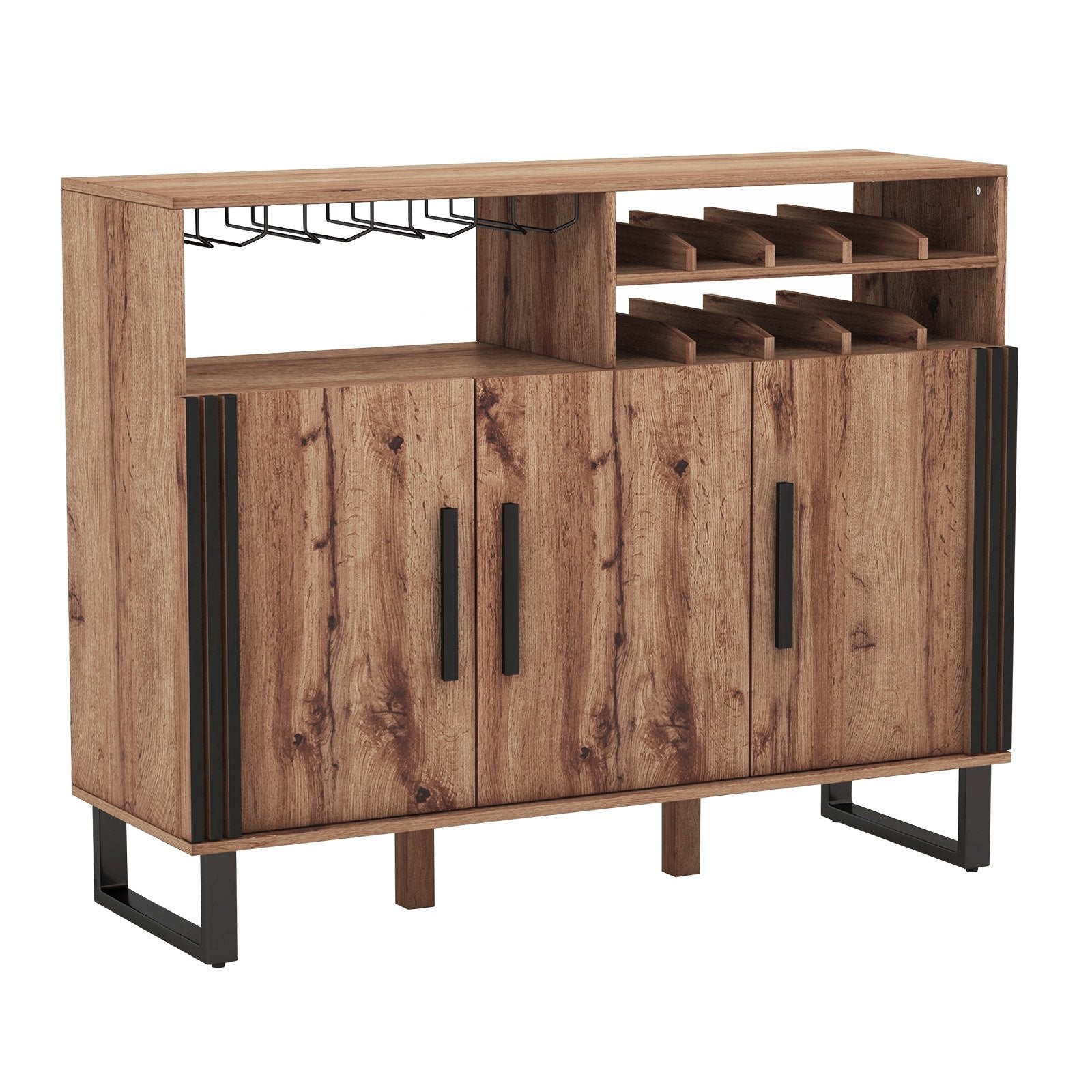 Home Wine Bar Cabinet with 3 Doors and Adjustable Shelves, Brown Wine Racks   at Gallery Canada