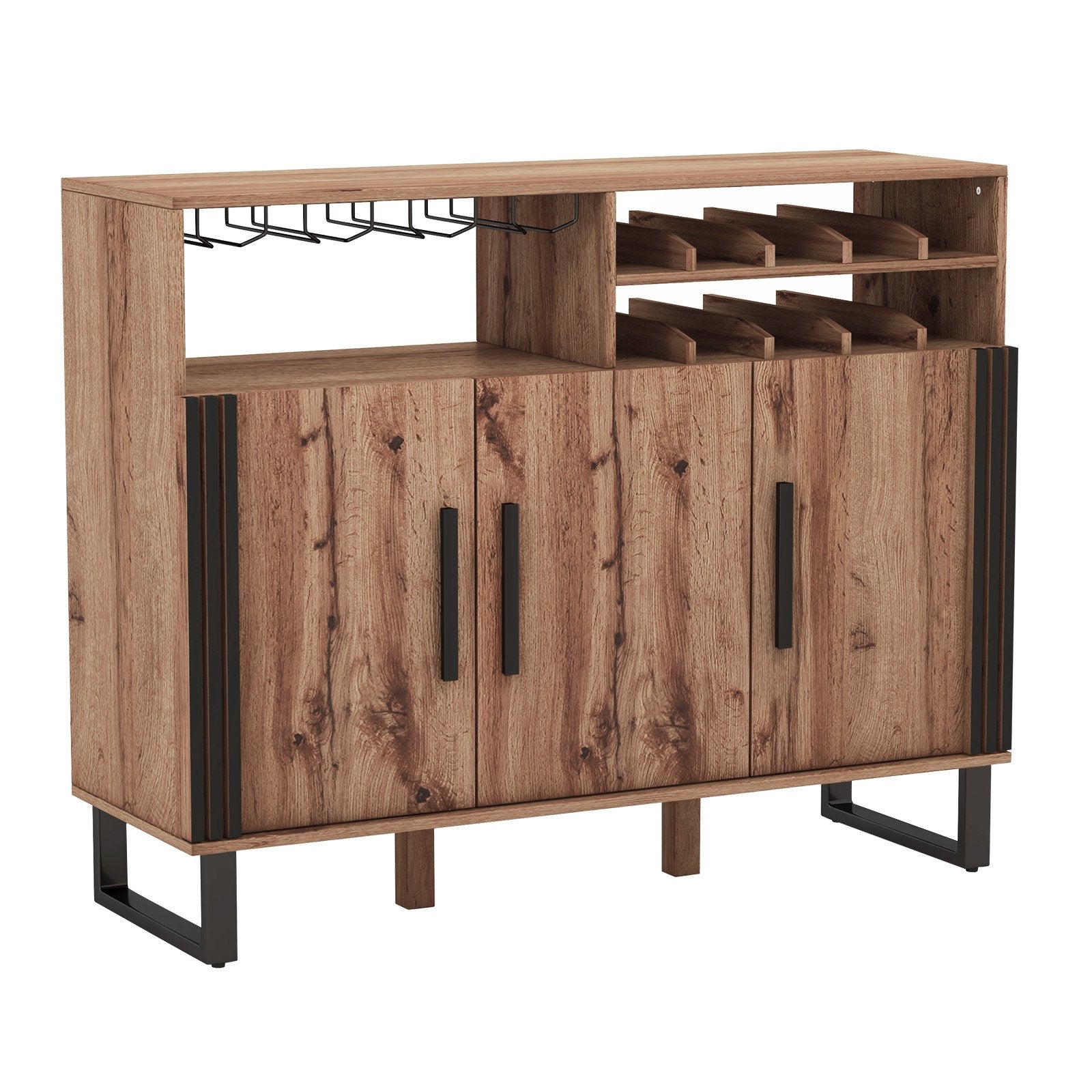 Home Wine Bar Cabinet with 3 Doors and Adjustable Shelves, Brown Wine Racks Brown at Gallery Canada