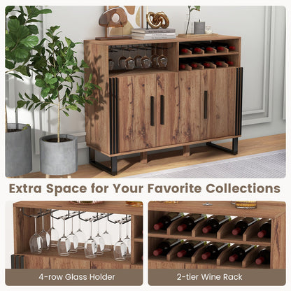 Home Wine Bar Cabinet with 3 Doors and Adjustable Shelves, Brown Wine Racks   at Gallery Canada