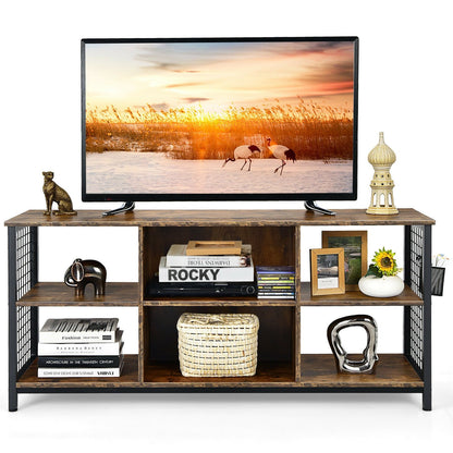 Mid-Century Wooden TV Stand with Storage Basket for TVs up to 65 Inch, Rustic Brown Entertainment Centers & TV Stands   at Gallery Canada