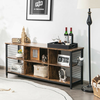 Mid-Century Wooden TV Stand with Storage Basket for TVs up to 65 Inch, Rustic Brown - Gallery Canada