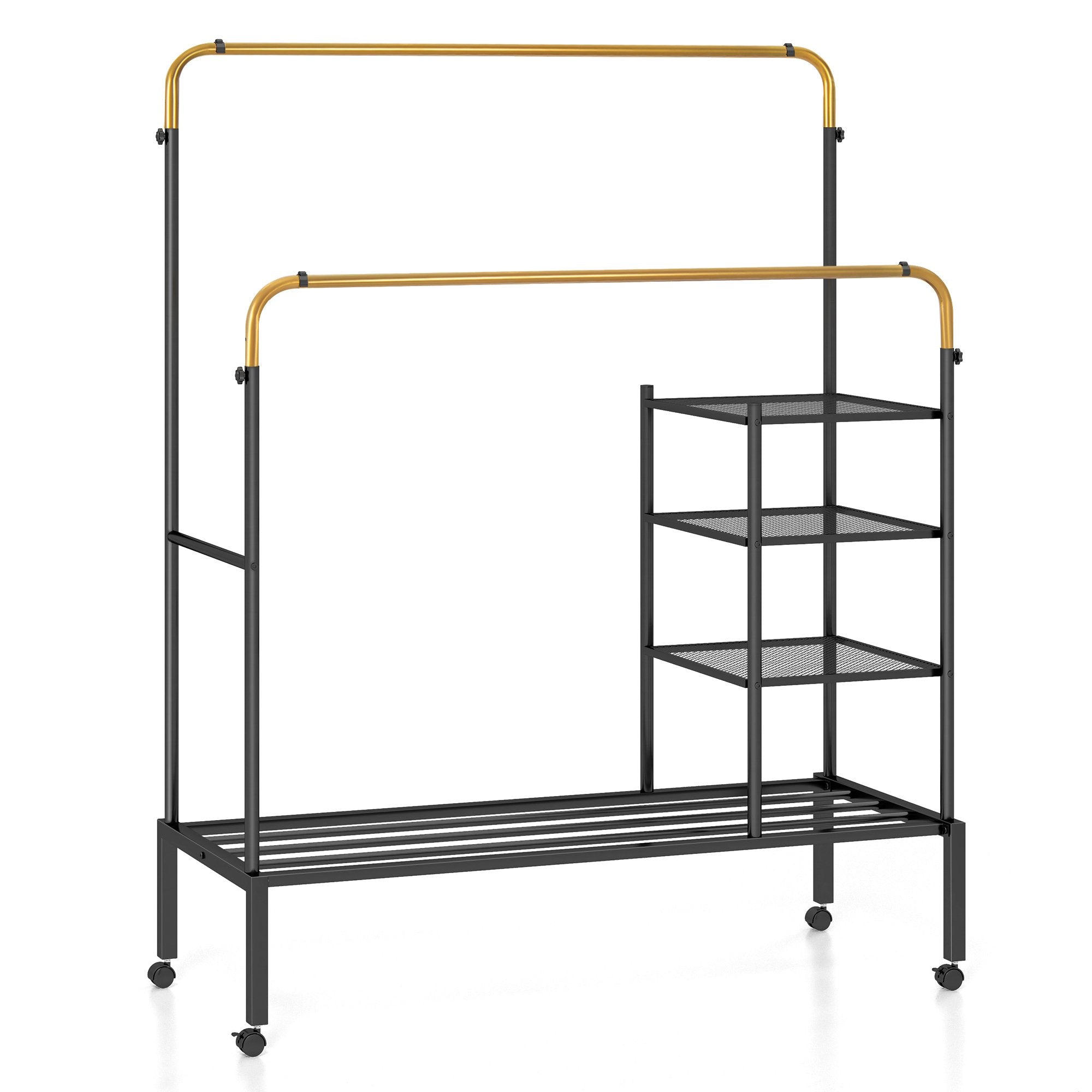 Rolling Double Rods Garment Rack with Height Adjustable Hanging Bars, Golden Coat Racks & Hall Trees   at Gallery Canada