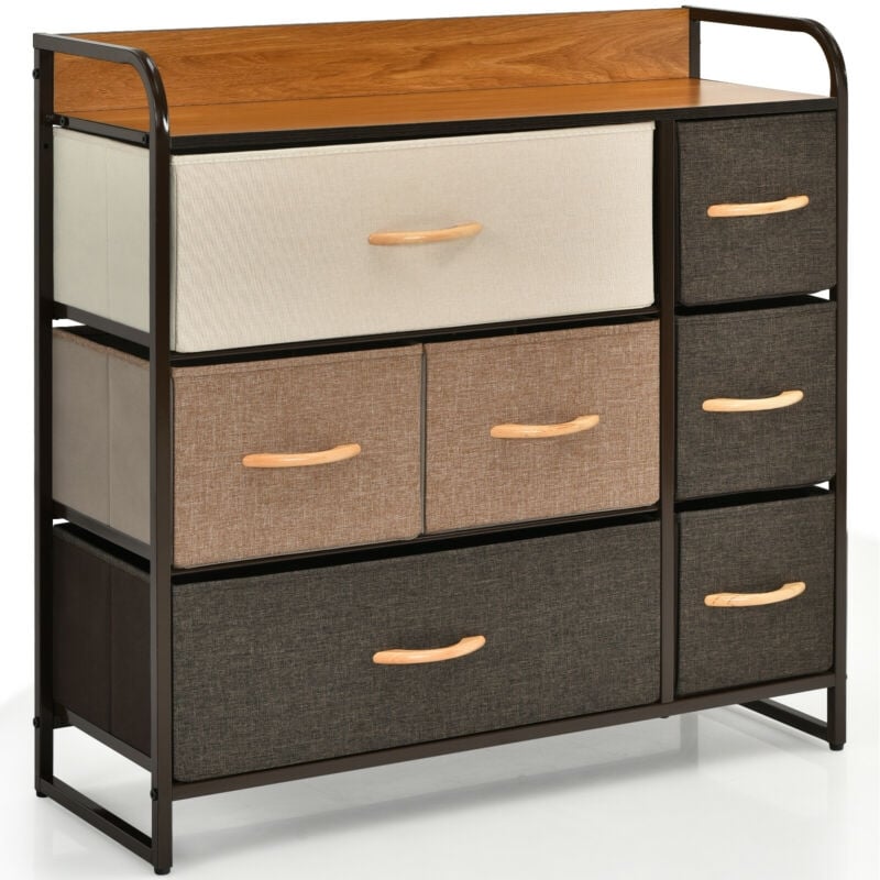 7 Drawer Tower Steel Frame and Wooden Top Dresser Storage Chest for Bedroom, Multicolor Dressers & Chests   at Gallery Canada