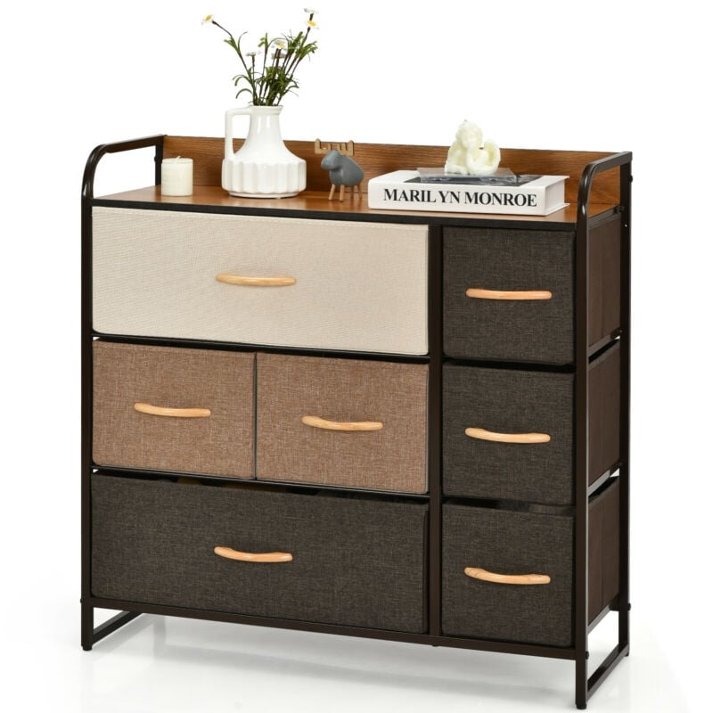 7 Drawer Tower Steel Frame and Wooden Top Dresser Storage Chest for Bedroom, Multicolor Dressers & Chests   at Gallery Canada