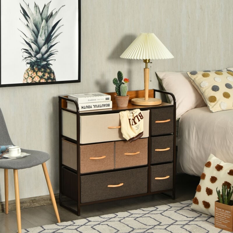 7 Drawer Tower Steel Frame and Wooden Top Dresser Storage Chest for Bedroom, Multicolor Dressers & Chests   at Gallery Canada