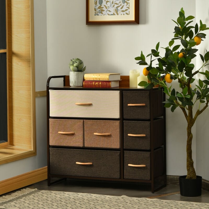 7 Drawer Tower Steel Frame and Wooden Top Dresser Storage Chest for Bedroom, Multicolor Dressers & Chests   at Gallery Canada