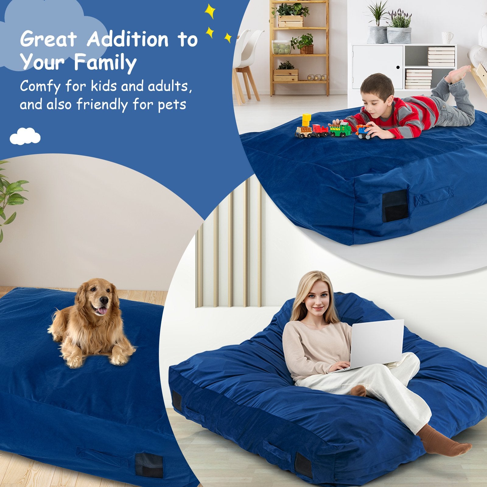 47 x 35.5 Inch Crash Pad Sensory Mat with Foam Blocks and Washable Cover, Blue Outdoor Play   at Gallery Canada