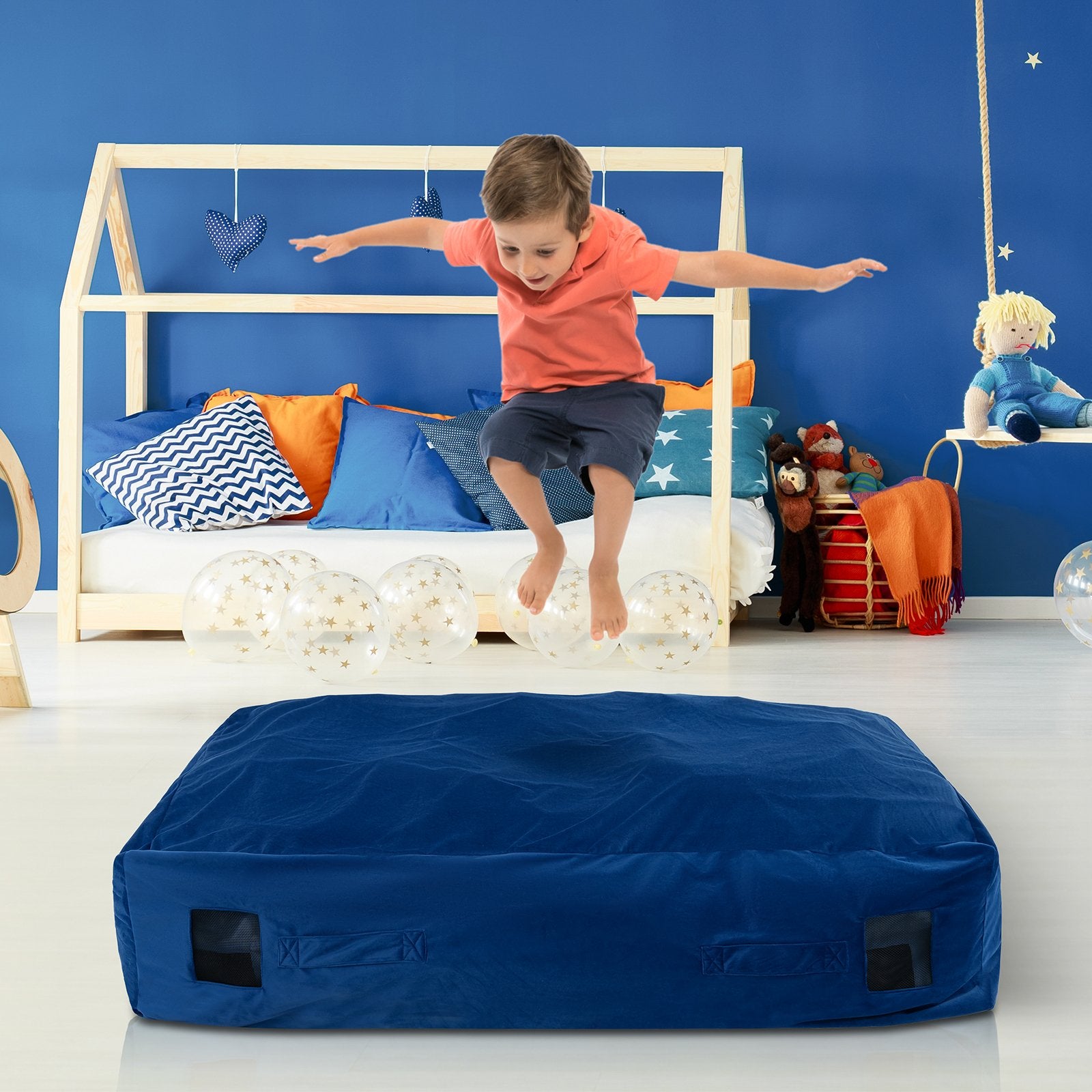 47 x 35.5 Inch Crash Pad Sensory Mat with Foam Blocks and Washable Cover, Blue Outdoor Play   at Gallery Canada