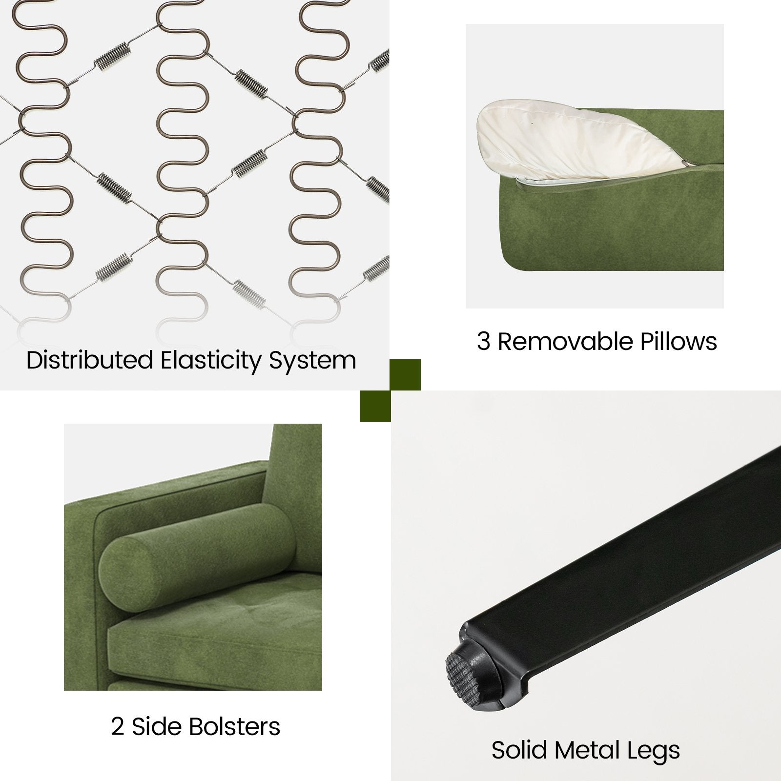 Modular 3-Seat Sofa Couch with Socket USB Ports and Side Storage Pocket, Green Sofas & Loveseats   at Gallery Canada