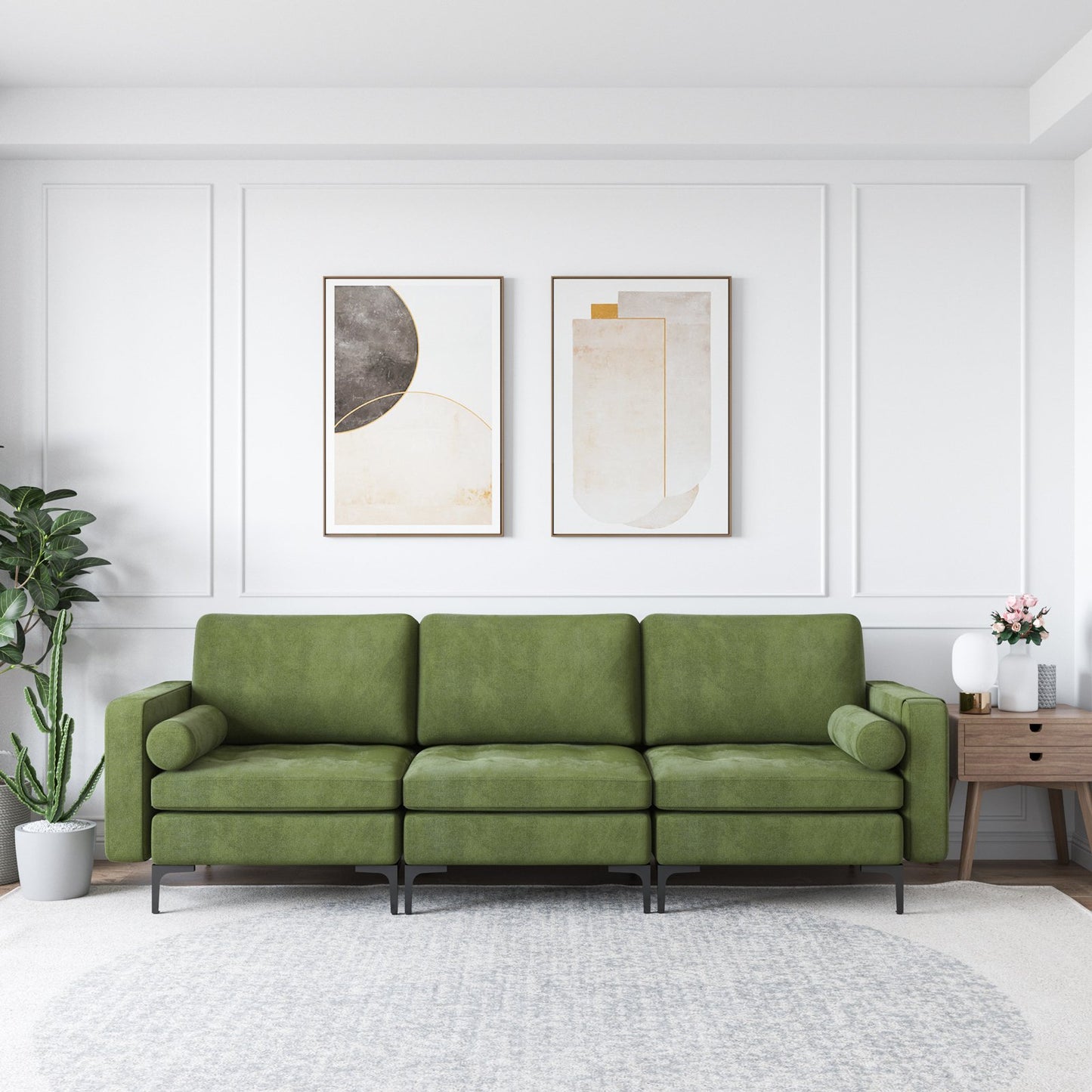 Modular 3-Seat Sofa Couch with Socket USB Ports and Side Storage Pocket, Green Sofas & Loveseats   at Gallery Canada