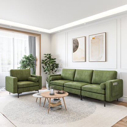 Modular 3-Seat Sofa Couch with Socket USB Ports and Side Storage Pocket, Green Sofas & Loveseats   at Gallery Canada