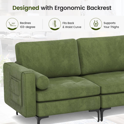 Modular 3-Seat Sofa Couch with Socket USB Ports and Side Storage Pocket, Green Sofas & Loveseats   at Gallery Canada