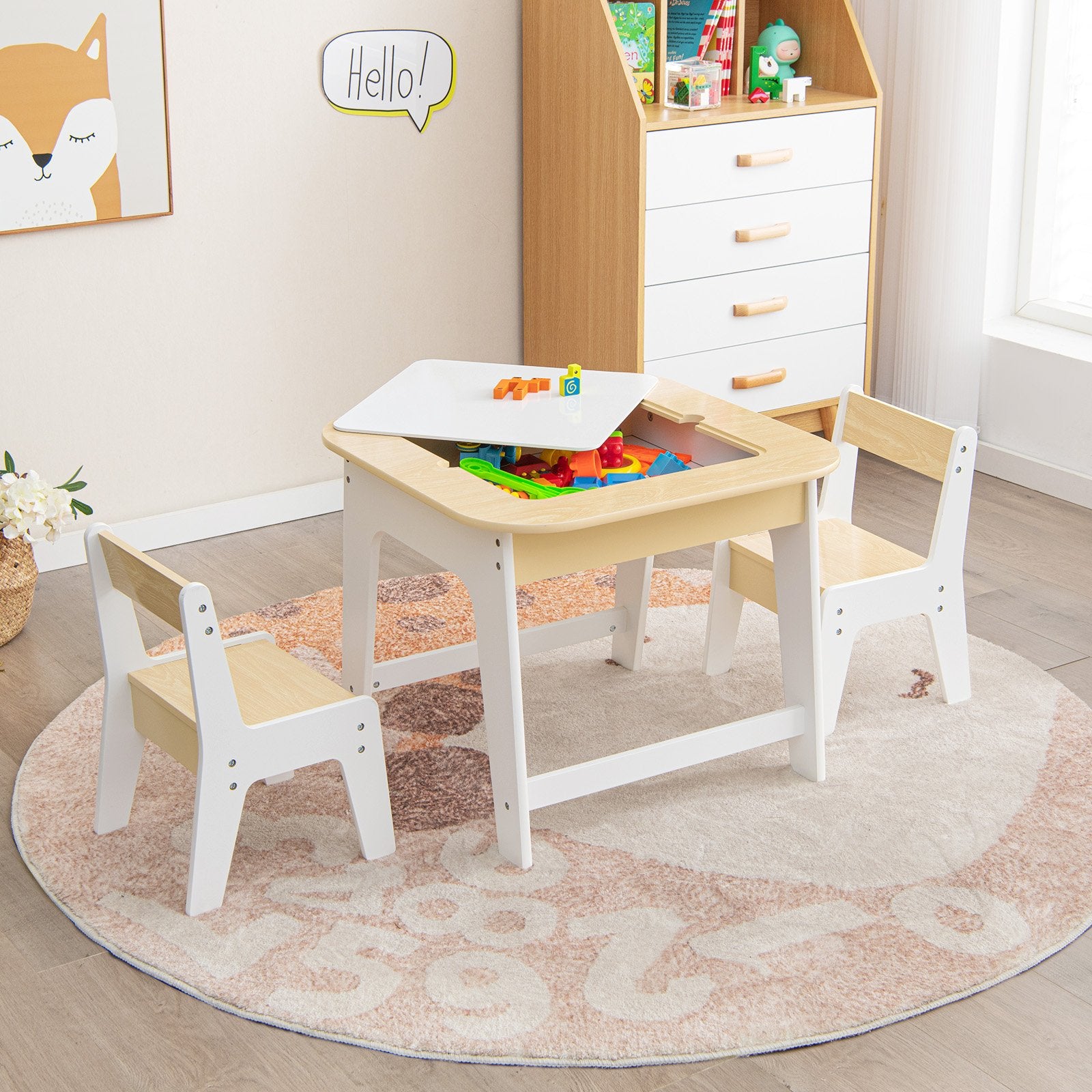 Kid's Table and Chairs Set with Double-sized Tabletop, Natural Kids Table & Chair Sets   at Gallery Canada