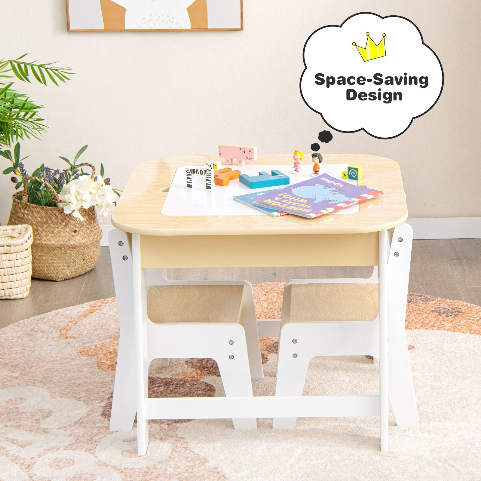 Kid's Table and Chairs Set with Double-sized Tabletop, Natural Kids Table & Chair Sets   at Gallery Canada