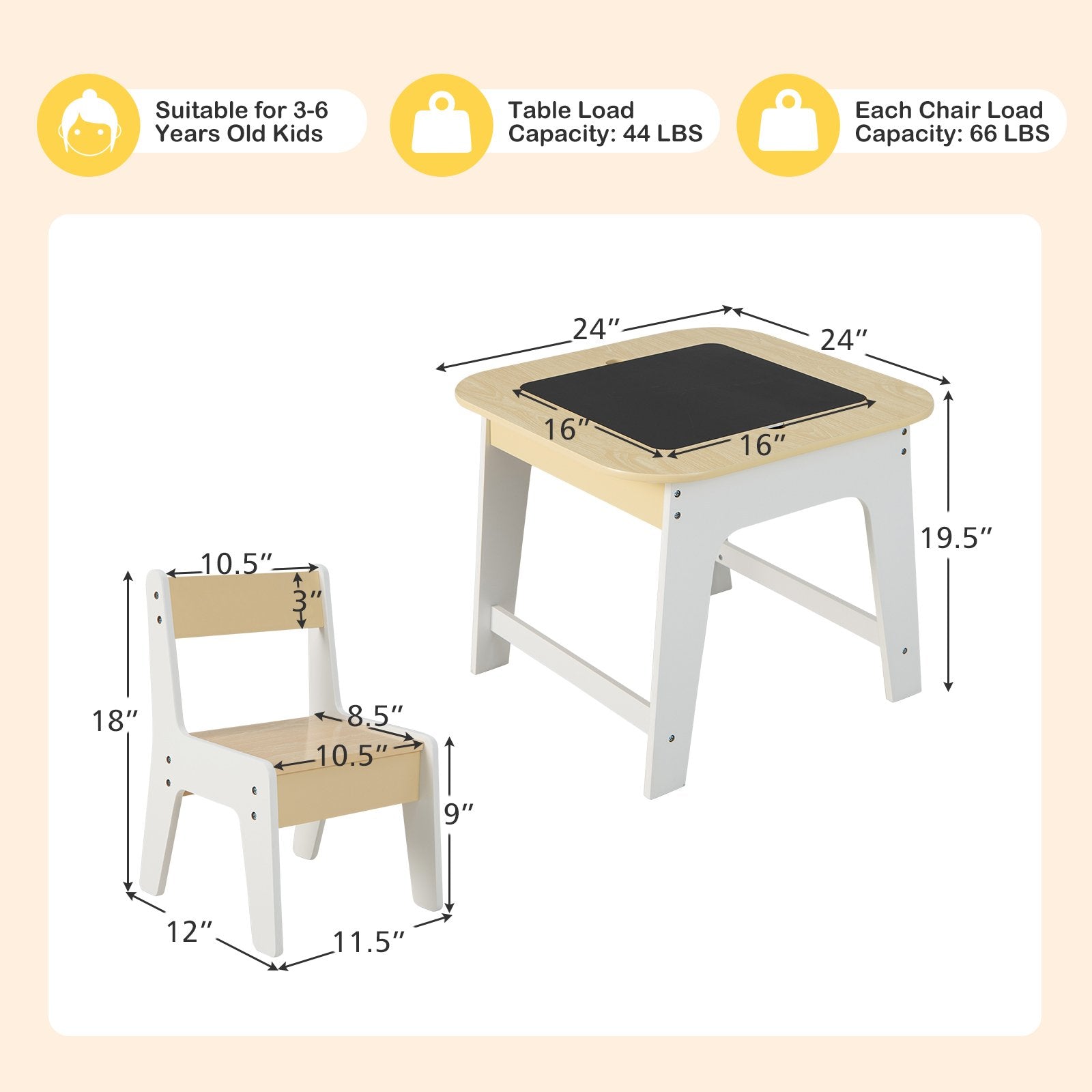 Kid's Table and Chairs Set with Double-sized Tabletop, Natural Kids Table & Chair Sets   at Gallery Canada