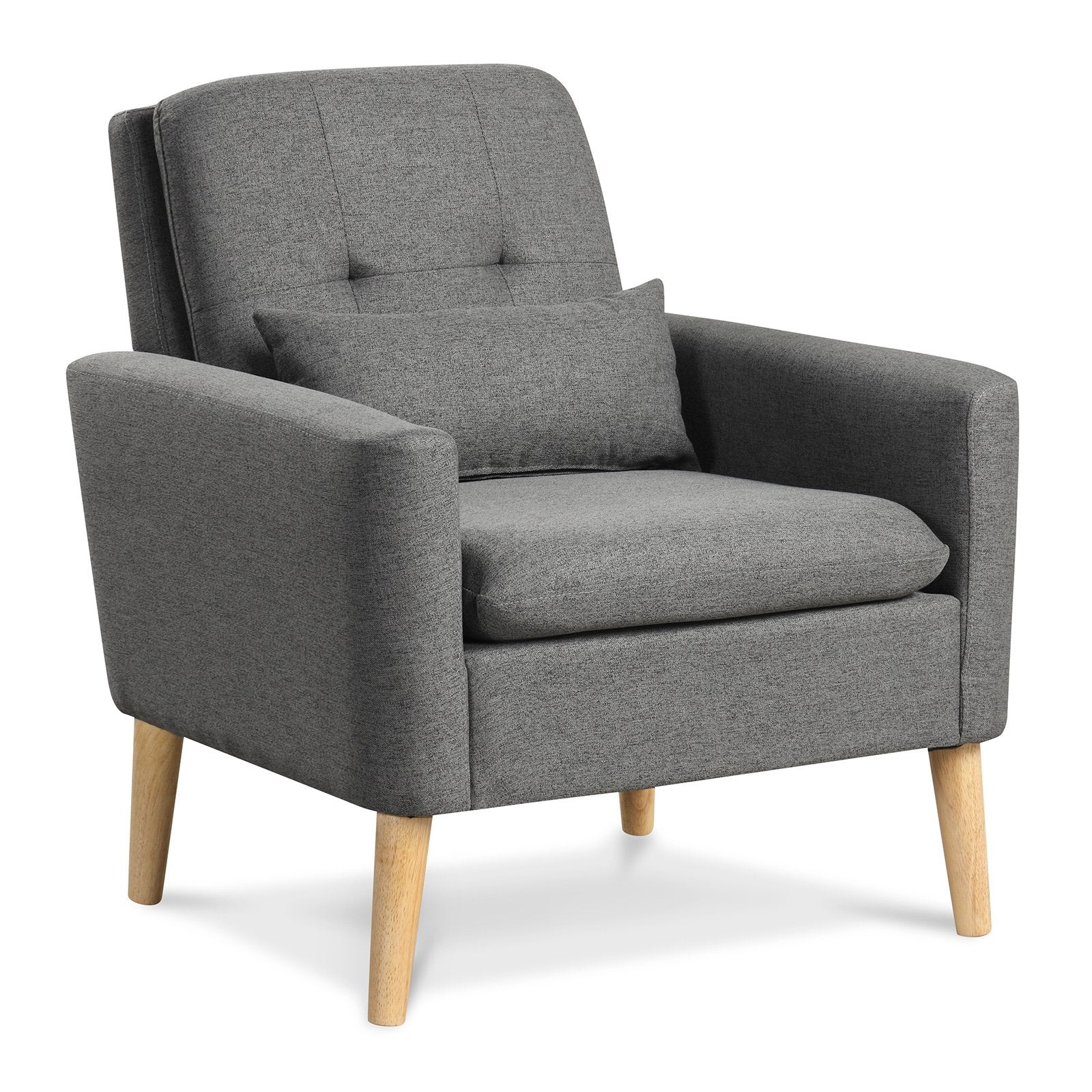 Accent Chair with Lumbar Pillow Natural Rubber Wood Legs Padded Cushions, Gray Accent Chairs   at Gallery Canada