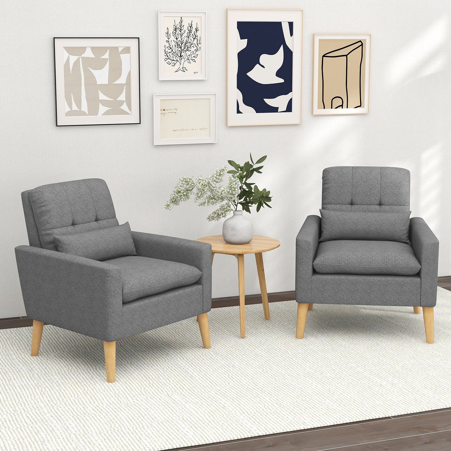 Accent Chair with Lumbar Pillow Natural Rubber Wood Legs Padded Cushions, Gray Accent Chairs   at Gallery Canada