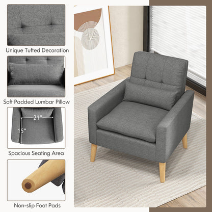 Accent Chair with Lumbar Pillow Natural Rubber Wood Legs Padded Cushions, Gray Accent Chairs   at Gallery Canada