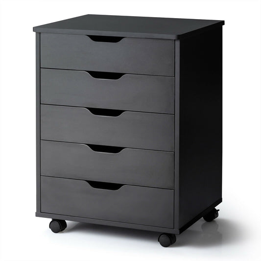 5 Drawer Mobile Lateral Filing Storage Home Office Floor Cabinet with Wheels, Black File Cabinets   at Gallery Canada