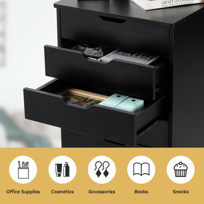 5 Drawer Mobile Lateral Filing Storage Home Office Floor Cabinet with Wheels, Black - Gallery Canada