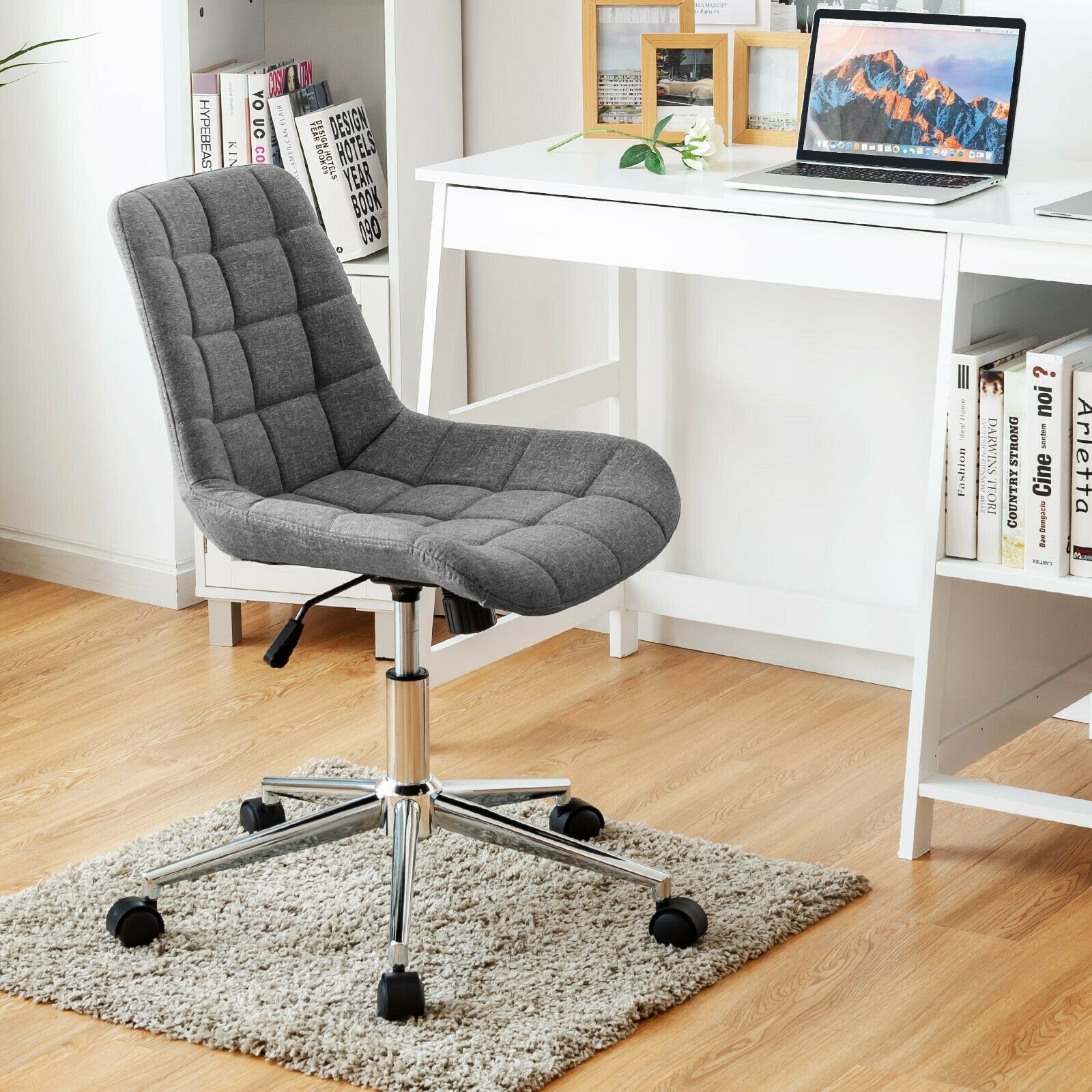 Fabric Adjustable Mid-Back Armless Office Swivel Chair, Gray Armless Chairs   at Gallery Canada