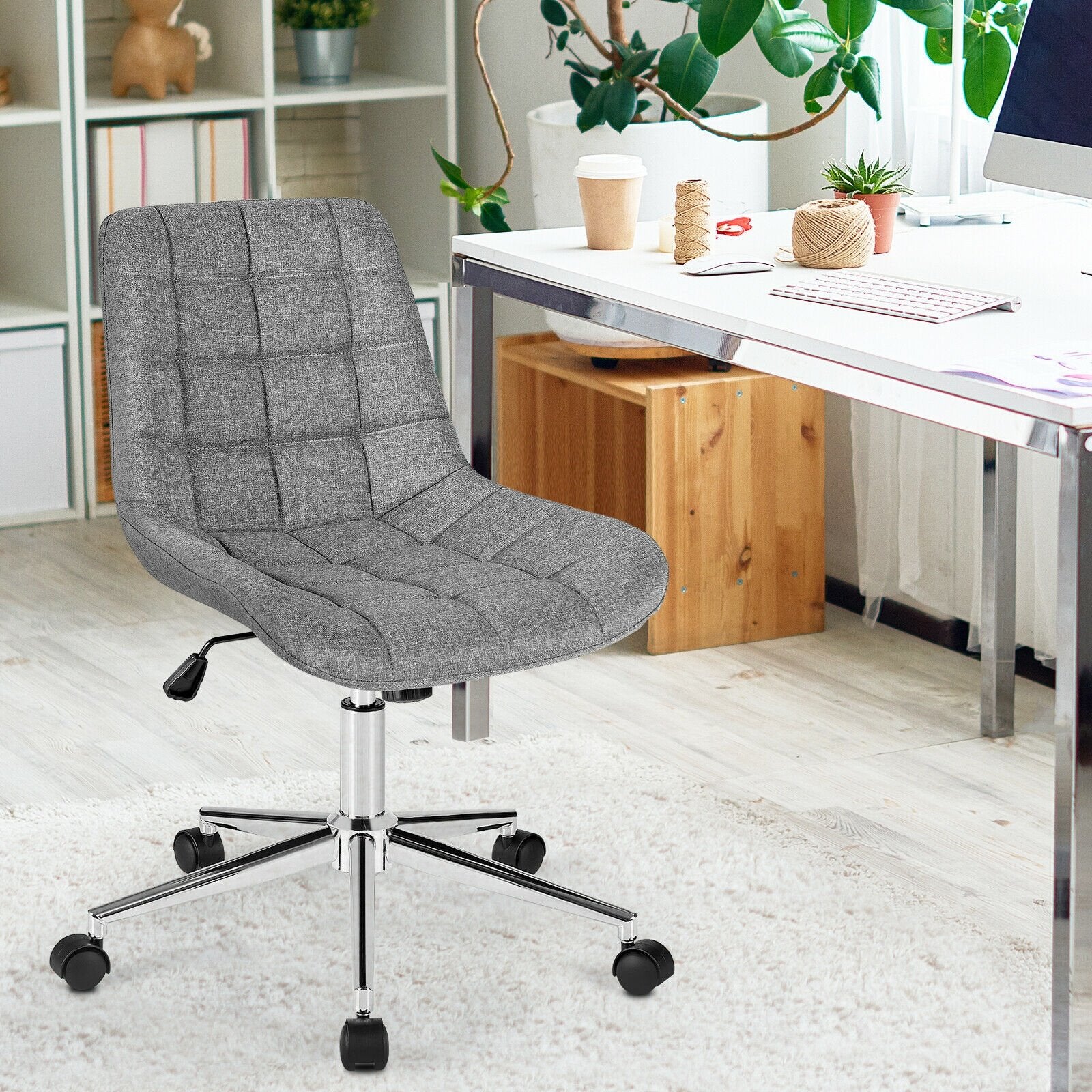 Fabric Adjustable Mid-Back Armless Office Swivel Chair, Gray Armless Chairs   at Gallery Canada