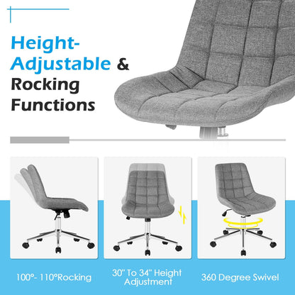 Fabric Adjustable Mid-Back Armless Office Swivel Chair, Gray Armless Chairs   at Gallery Canada