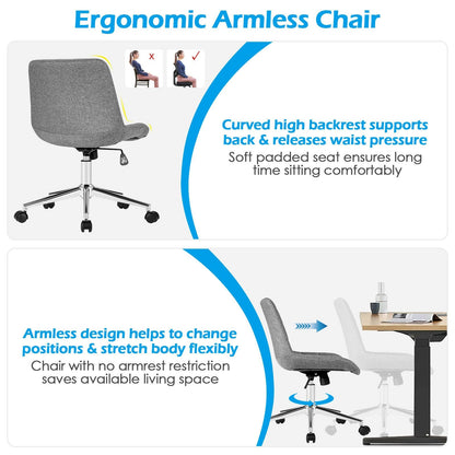 Fabric Adjustable Mid-Back Armless Office Swivel Chair, Gray Armless Chairs   at Gallery Canada