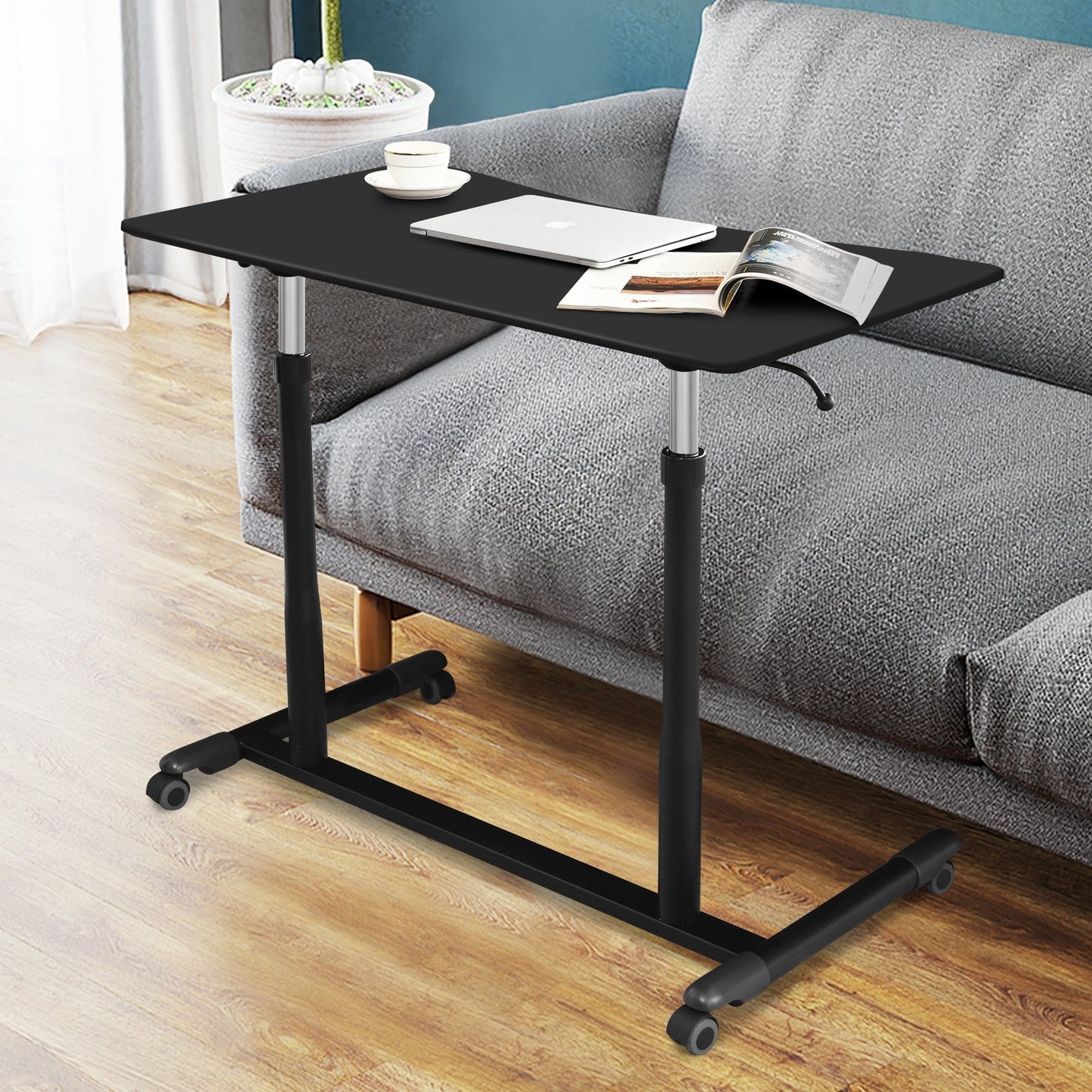 Height Adjustable Computer Desk Sit to Stand Rolling Notebook Table , Black - Gallery Canada