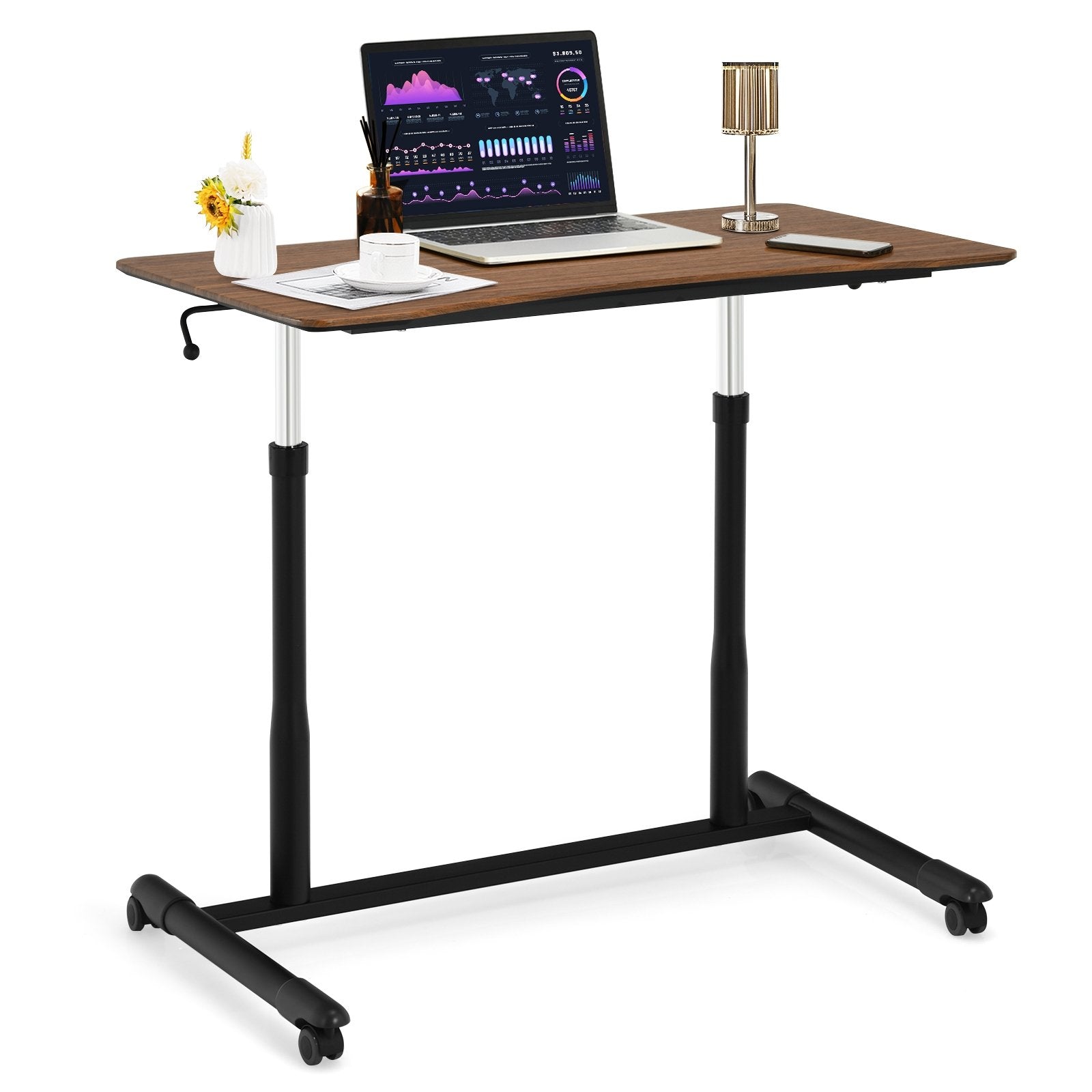 Height Adjustable Computer Desk Sit to Stand Rolling Notebook Table, Brown Laptop Tables & Printer Stands   at Gallery Canada