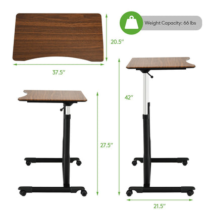 Height Adjustable Computer Desk Sit to Stand Rolling Notebook Table, Brown Laptop Tables & Printer Stands   at Gallery Canada