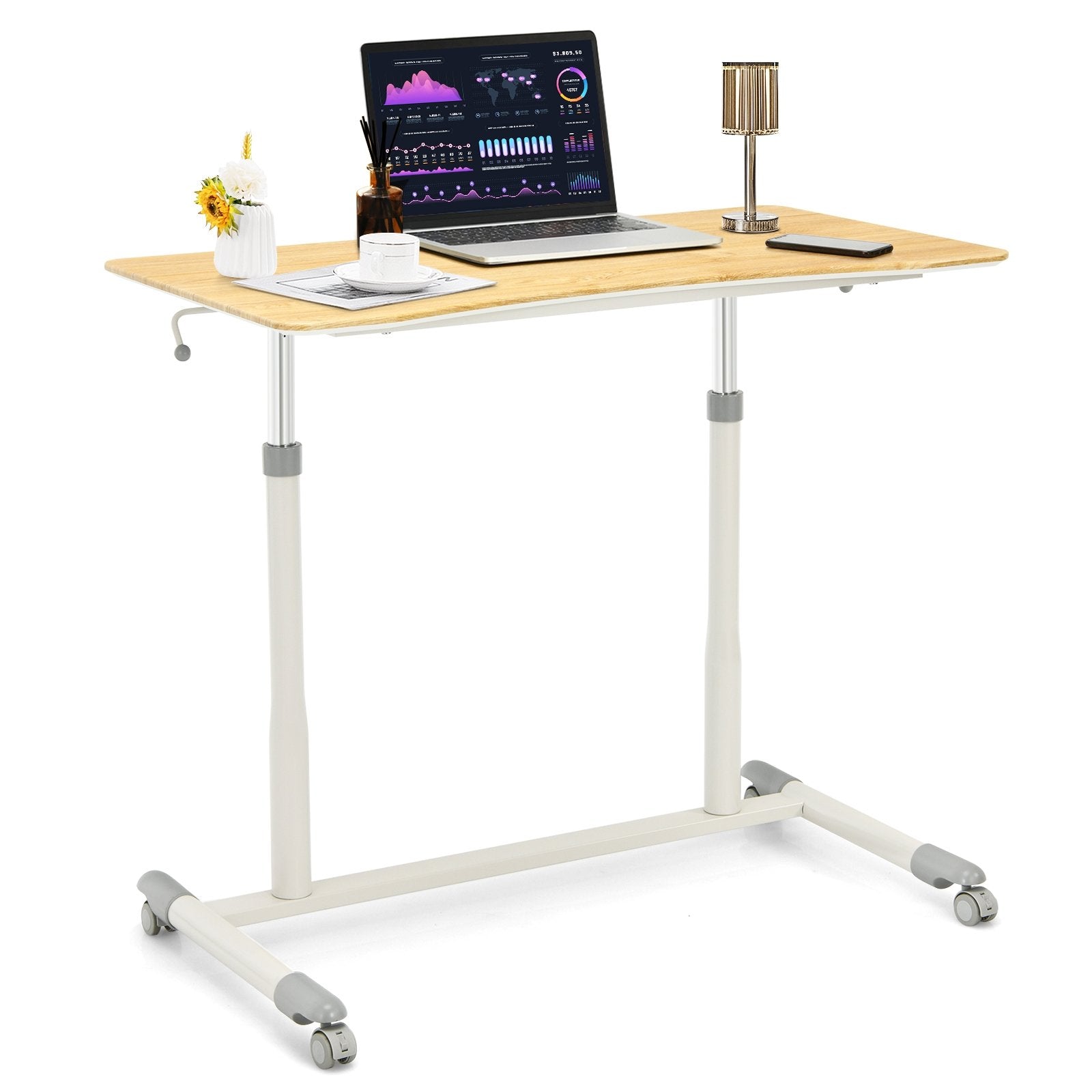 Height Adjustable Computer Desk Sit to Stand Rolling Notebook Table , Natural Laptop Tables & Printer Stands   at Gallery Canada