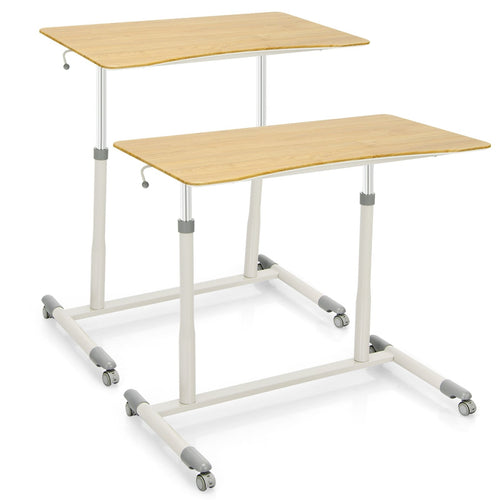 Height Adjustable Computer Desk Sit to Stand Rolling Notebook Table , Natural