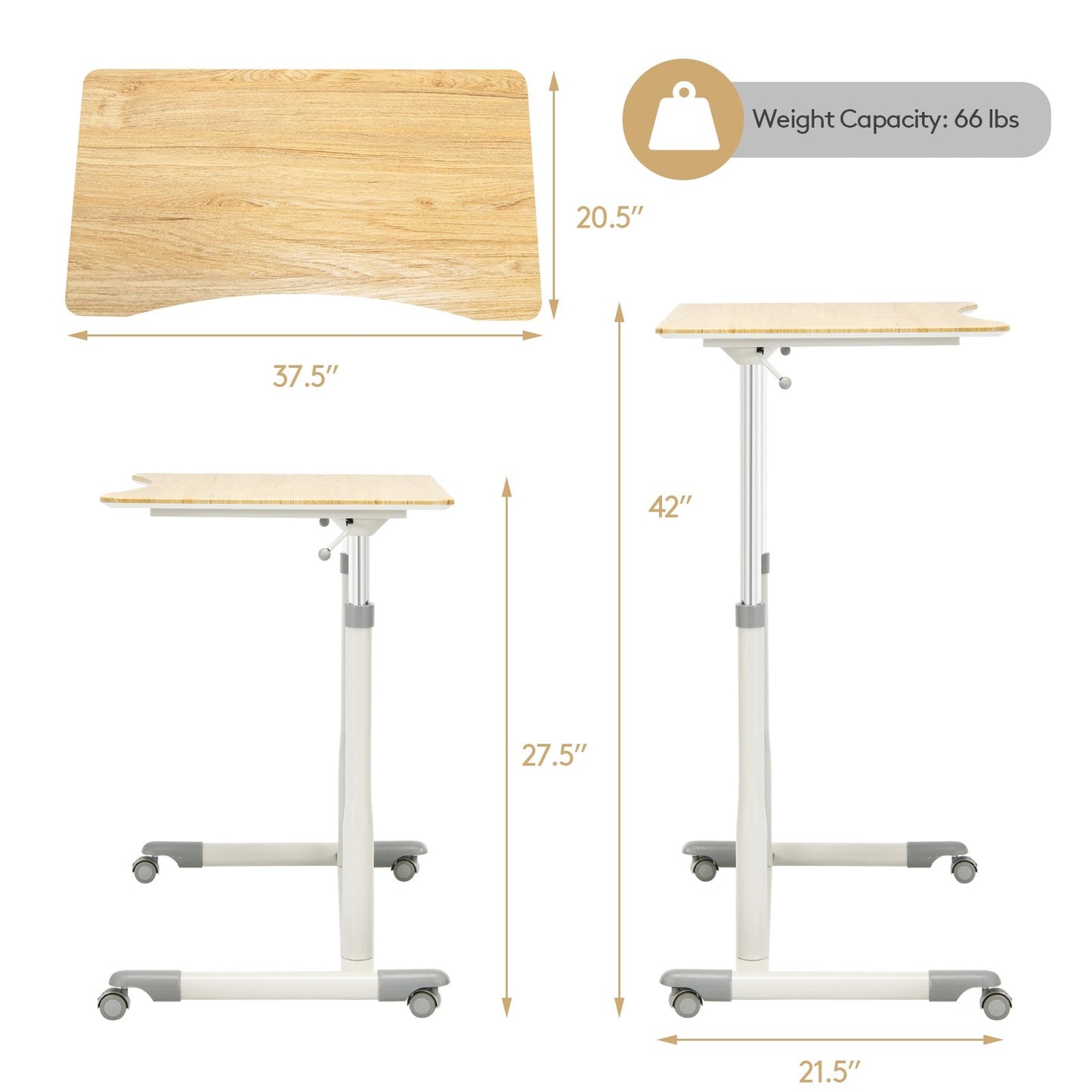 Height Adjustable Computer Desk Sit to Stand Rolling Notebook Table , Natural Laptop Tables & Printer Stands   at Gallery Canada