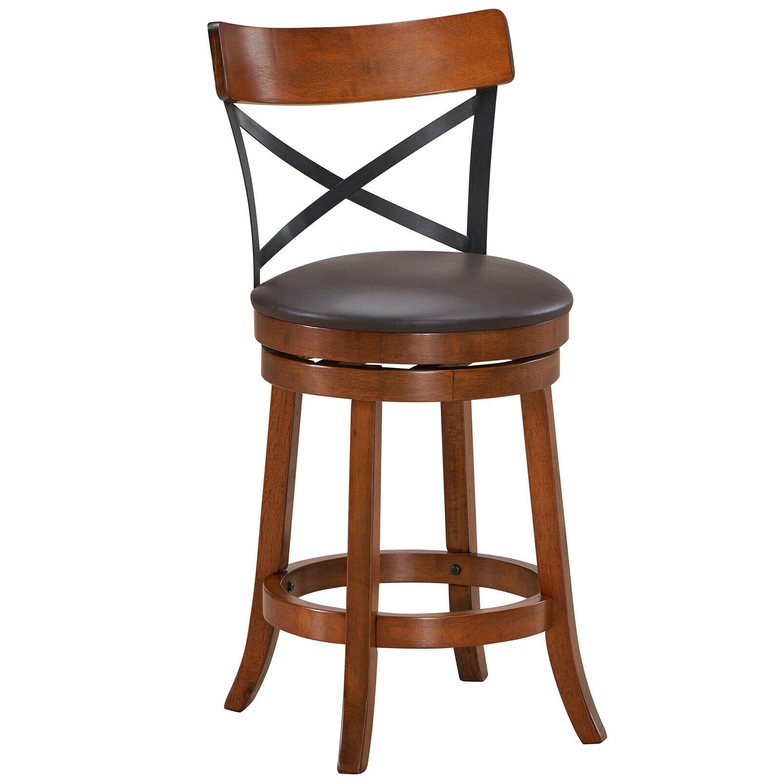 Set of 2 Bar Stools 360-Degree Swivel Dining Bar Chairs with Rubber Wood Legs-M, Walnut Bar Stools   at Gallery Canada