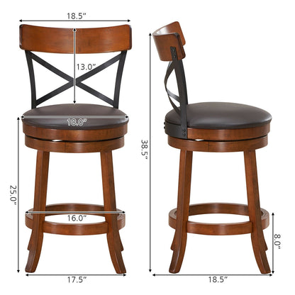 Set of 2 Bar Stools 360-Degree Swivel Dining Bar Chairs with Rubber Wood Legs-M, Walnut Bar Stools   at Gallery Canada