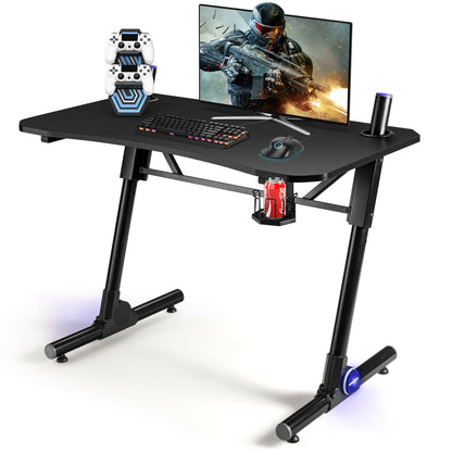 43.5 Inch Height Adjustable Gaming Desk with Blue LED Lights, Black Gaming Desks   at Gallery Canada