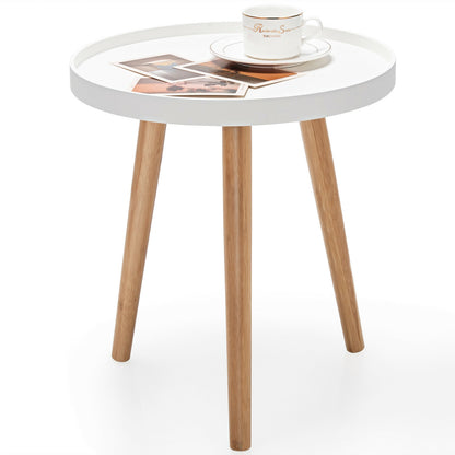 Round Side Sofa Coffee Table with Wooden Tray, White Coffee Tables   at Gallery Canada