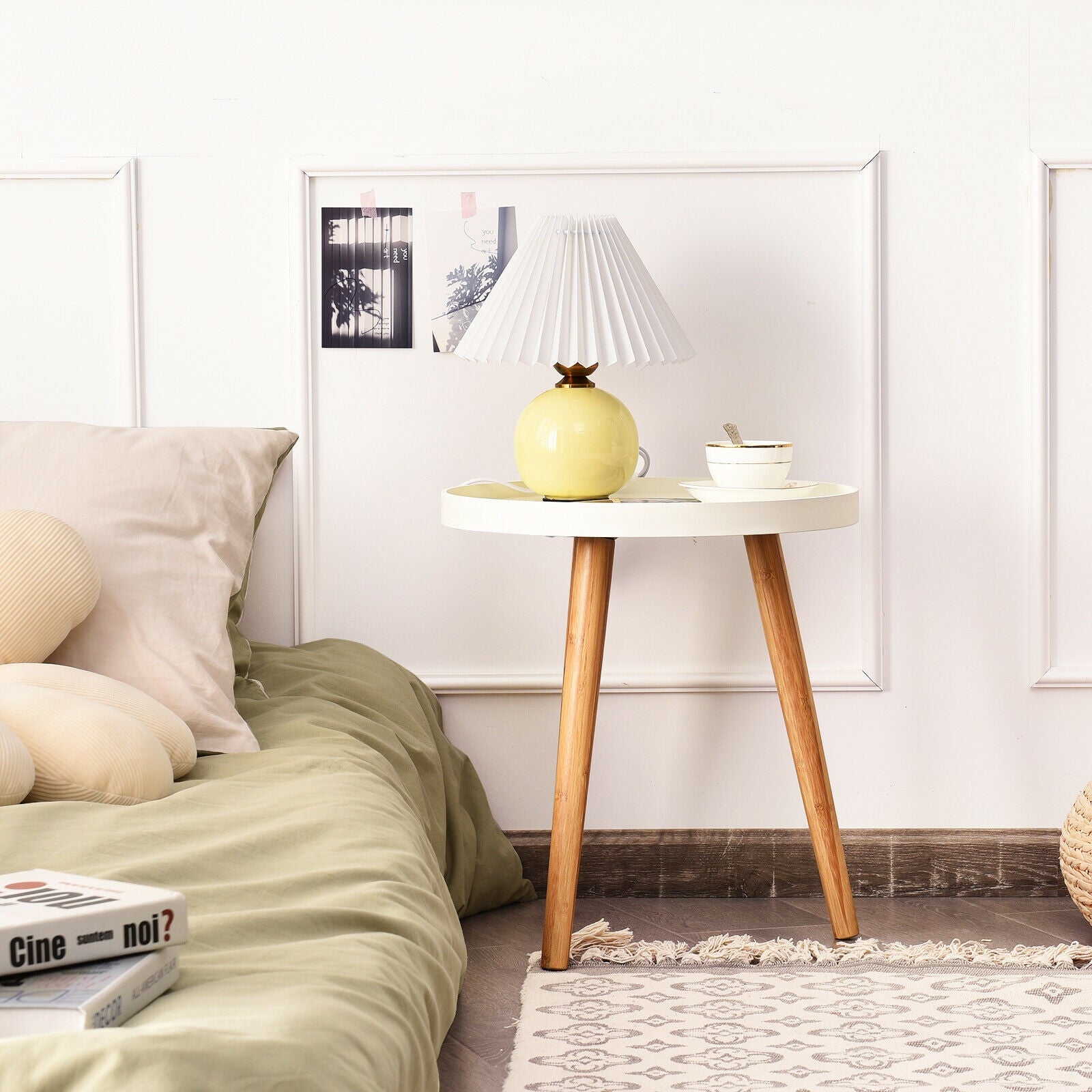 Round Side Sofa Coffee Table with Wooden Tray, White Coffee Tables   at Gallery Canada