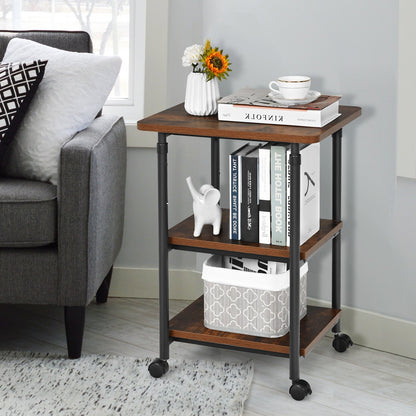 3-tier Adjustable Printer Stand with 360° Swivel Casters, Brown Laptop Tables & Printer Stands   at Gallery Canada